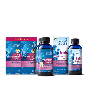 Mommy's Bliss Baby Constipation Ease 4 Fl Oz (Pack of 2) with Kids Constipation Ease 4 Fl Oz (Pack of 1), Baby & Kids Constipation Relief with Prebiotics 4 Fl Oz (Pack of 2) Baby Constipation Ease + Kids Constipation Ease
