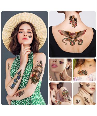 Sailor Jerry Style Vintage Flower Rose Temporary Tattoos - 77 Classic Old School Stickers for Men, Women, Adults, and Kids - Buy Online on GoSupps.com