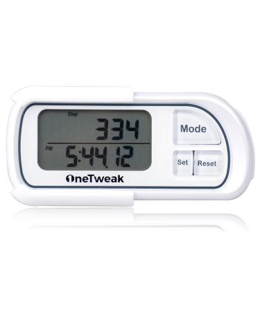 OneTweak New EZ-1 Pedometer for Walking. 3D Tri-Axis Clip-On. Back-to-Basics Step Counter. Simple to Use. Multi-Function. New Pause Function. Perfect Fitness/Exercise Tool. white