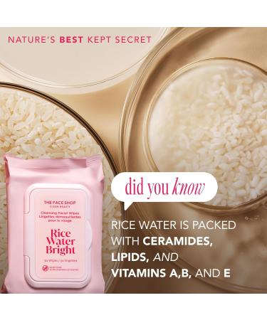 The Face Shop Rice Water Bright Makeup Remover Wipes - Vegan Cleansing Wipes for Brightening & Moisturizing - Korean Skin Care Essentials - Buy Online on GoSupps.com