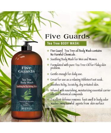 Tea Tree Oil Body Wash with Mint - 16 fl oz - Removes Body Odor - Botanical Shower Gel Soap for Women & Men with Oregano, Rosemary, Cinnamon Oil - Buy Online on GoSupps.com