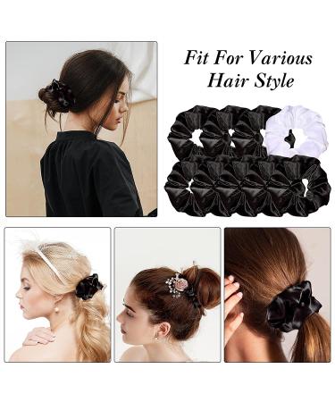 9 Pieces Satin Bridesmaid Scrunchies Hair Ties - Bridesmaid Proposal Gifts - Wedding Party Favors in Black and White - Buy Online on GoSupps.com