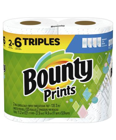 Bounty Select-A-Size Paper Towels, Print, 2 Triple Rolls  6 Regular Rolls 2 Count (Pack of 1)