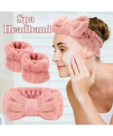 BESARME 3-Piece Face Wash Headband and Wristband Set - Soft Spa Headband and Wrist Towels for Makeup and Skincare - Pink - Buy Online on GoSupps.com