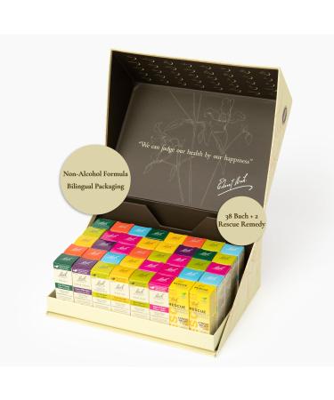 Bach Original Flower Remedies Full Set (Non-Alcohol Formula) - 38 Bach + 2 Rescue Remedy Natural Homeopathic Flower Essences Holistic Wellness & Stress Relief Vegan 40 Droppers - 10mL Each