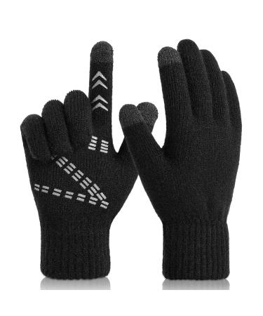 Cierto Winter Gloves for Men and Women: Cold Weather Stretchy Knit Thermal Touch Screen Gloves | Mens Womens Windproof Smart Phone Touchscreen Warm Gloves for Driving Running Cycling Hiking Black