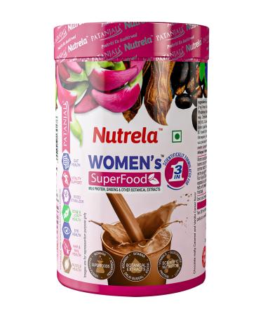 Nutrela Womens Superfood with Biofermented Vitamins, Glucosamine, Cow Milk Calcium Vitamin E to Regain Everyday Fitness - 100% RDA & No Added Sugar - Pack of 400gm, Chocolate Flavour Powder