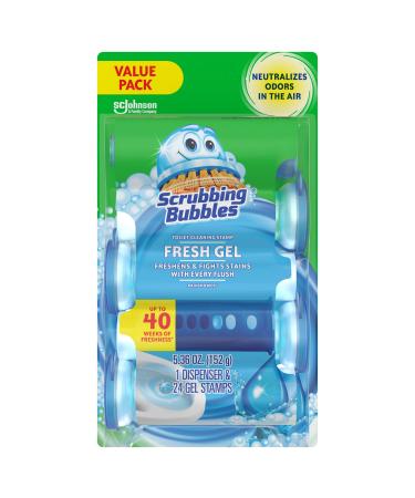 Scrubbing Bubbles Fresh Gel Toilet Cleaning Stamp, Rainshower, Dispenser with 24 Gel Stamps, 5.36 oz