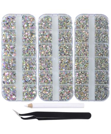 Massive Beads 6500pcs+ Flatback Glass Hotfix Iron On Rhinestones Crystal for DIY Making with 1 Tweezer & 1 Picking Pen for Shoes, Clothes, Face Art, Bags, Manicure (Crystal AB, 6-Sizes)