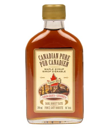 Turkey Hill Sugarbush 100% Pure Canadian Premium Grade A Maple Syrup Glass Bottle Flask Dark Robust 200mL 200 ml.