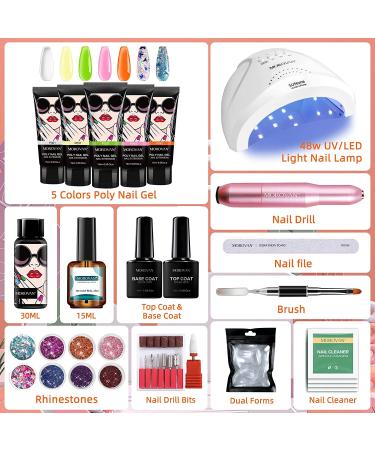 Morovan Poly Gel Nail Kit with Lamp and Drill Starter - Professional 5 Colors Extension Set with 48W Light for DIY Nail Art - Green - Buy Online on GoSupps.com