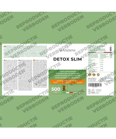 Bandini DETOX SLIM 500ml Liquid Drainage Digestion Antioxidant Liver Cleansing Natural supplement of Green Tea Dandelion Blueberry Pilosella Birch and Papaya 100 Vegan - Buy Online on GoSupps.com