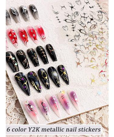 Gorvalin Y2K Nail Art Sticker Decals - 12 Sheets Metallic Cyber Punk Design for DIY Nail Decoration | Self-Adhesive Nail Charms for Women & Girls - Buy Online on GoSupps.com
