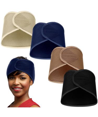 Xuhal 4 Pieces Mesh Hair Wraps for Black Women Sleeping Hair Wrap Scarf Cap Spa Headbands Hair Wraps Hair Nets for Women Black Natural Hair Wash Face Sleep (Navy Blue  Black  Beige  Camel)