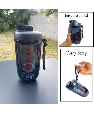 Qavi Protein Shaker Bottle 590ml Black - Stainless Steel Mixing Wire Ball, Tritan Material, BPA Free, Leakproof & Odourless - Buy Online on GoSupps.com