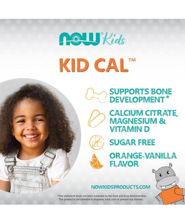 Now Supplements Kid Cal Chewables - Calcium Citrate, Magnesium, Vitamin D - Tart Orange Flavor - 100 Count - Buy Online on GoSupps.com