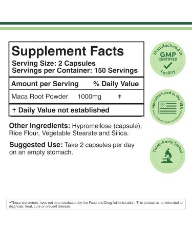 Maca Root Capsules for Women and Men 300 Count (1,000mg of Black Red Yellow Maca Powder per Serving) Grown in Peru (for Energy Performance Motivation) by Double Wood - Buy Online on GoSupps.com