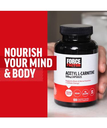 Force Factor Acetyl L-Carnitine - Premium Brain & Nerve Support Supplement | 500mg Vegan Non-GMO 100 Capsules - Buy Online on GoSupps.com