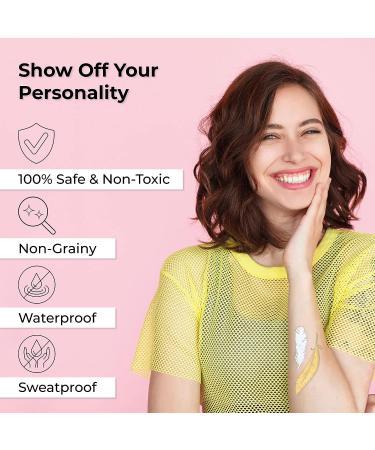 8 Sheets Metallic Temporary Tattoos for Women Teens Girls - Gold Silver Glitter Shimmer Designs - 100+ Color Flash Waterproof Tattoo Stickers - Caicos - Buy Online on GoSupps.com