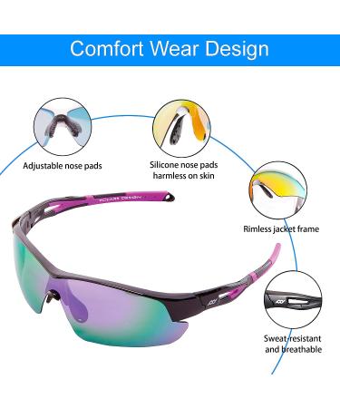 Polarized TR90 Wrap Around Cycling Sunglasses for Men & Women | UV Protection, Shiny Black/Purple Mirror - Buy Online on GoSupps.com