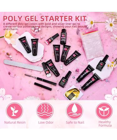 TopDirect Poly Nail Gel Set - 8*15 ml Poly Gel Colors with White & Pink Liner Gel, Builder Gel, 100 False Nail Tips, Base & Top Coat, Slip Solution, Manicure Tools - Perfect Gift for Women - Mix-2 - Buy Online on GoSupps.com
