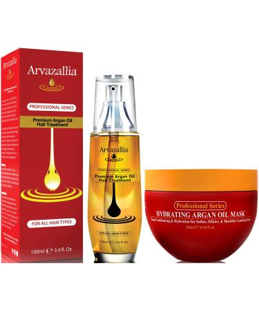Arvazallia Hydrating Argan Oil Hair Mask and Premium Argan Oil Hair Treatment Products Bundle - Hydration and Repair for Dry or Damaged Hair