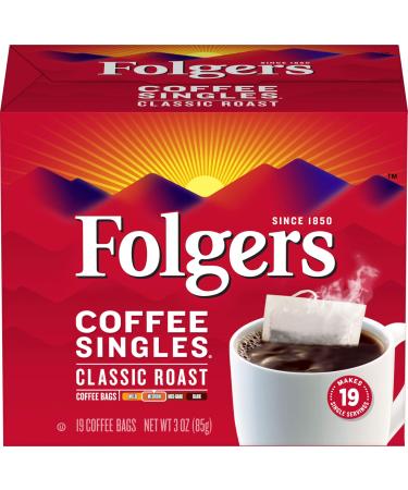 Folgers Coffee Singles Classic Roast Medium Roast Coffee, 19 Single Serve Coffee Bags 19 Count (Pack of 1)