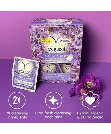 Vagisil Scentsitive Scents On-The-Go Feminine Cleansing Wipes - Lavender Wildflower | pH Balanced - 16 Count x 3 Pack - Buy Online on GoSupps.com