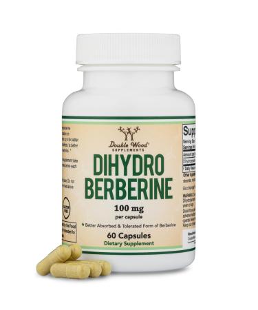 Dihydroberberine Supplement 100mg 60 Capsules (Patented GlucoVantage Super Berberine May be 5X More Effective Than Berberine with Less Side Effects) Third Party Tested Vegan Safe by Double Wood