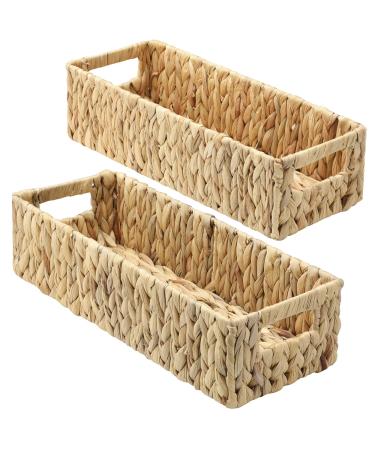 Graciadeco Nesting Water Hyacinth Storage Baskets for Toilet Tank 2 Pack Back of Toilet Storage Basket for Toilet Paper Wicker Storage Basket for Toilet Tank Top Woven Long Narrow Baskets for Storage