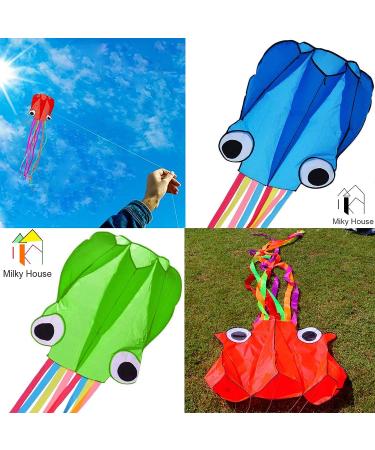3 Pack Octopus Kite Set - Easy Flyer Beach Kites for Kids & Adults - Blue/Green/Red - 100M Kite String Included - Buy Online on GoSupps.com