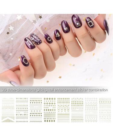 eMagTech 8 Sheets 3D Metallic Nail Stickers Self-Adhesive Nail Sticker Geometric Nail Art Sticker Lines Nail Striping Tape for Women Girls Nail DIY Decoration - Buy Online on GoSupps.com