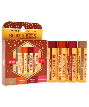 Burt's Bees Winter Variety Lip Balm Pack - Chai Tea, Pumpkin Spice, Vanilla Maple, Pomegranate - 100% Natural Moisturizing Formula - 4 Tubes, 0.15 oz Each - Buy Online on GoSupps.com