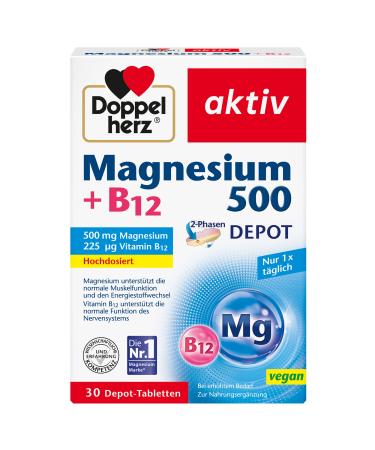 Double heart magnesium 500 + B12 2 phases-high-dose with 500 mg magnesium per depot tablet-30 tablets 30 depot tablets (1 Series) - Buy Online on GoSupps.com