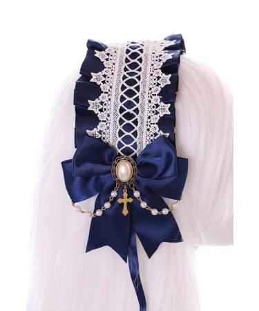 Buy C-04-1 Blue Maid Lolita Headband with Bow & Pearl Necklace | Gothic Hair Accessory | International Shipping Available - Buy Online on GoSupps.com