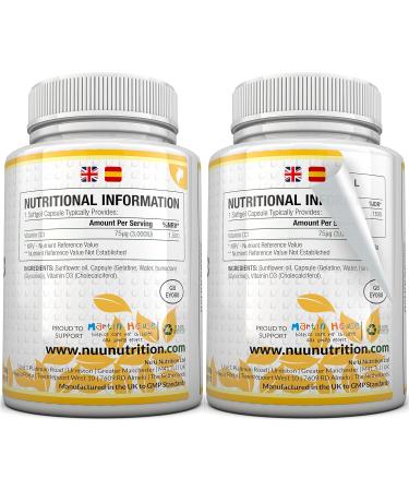 Vitamin D3 3000IU Softgels - 1 Year Supply - High Absorption Triple Strength Supplement - Gluten & Dairy Free - Nu U Nutrition - Buy Online on GoSupps.com