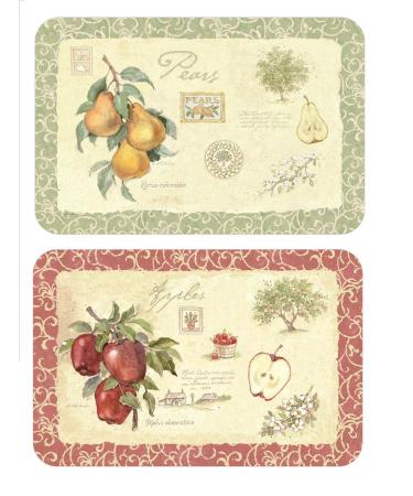 Wipe-Clean Reversible Plastic Placemats - Set of 4 - Old Orchard Apple/ Pear