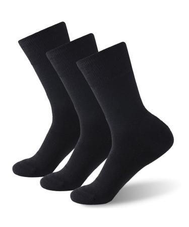 Forcool Merino Wool Non Binding Loose Top Cushioned Sole Dress Crew Diabetic Socks for Men and Women M/L/XL 1/3 Pairs 3 Black XL (US Women 10-13/Men 9-12)