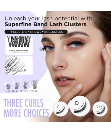 Beyelian Single D Curl Cluster Eyelashes - 84 PCs 0.07mm DIY Individual Lashes with Super Thin Black Band | Perfect for Home Use - Buy Online on GoSupps.com