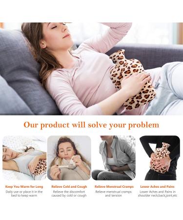 Fleece-Covered 2L Hot Water Bottle for Pain Relief - Leopard Print Hot/Cold Therapy Bag for Back Pain & Menstrual Cramps - Perfect Gift for Her - Buy Online on GoSupps.com