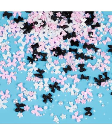 Shop Pink White Black Bow Nail Charms - 3D Acrylic Nail Art Heart & Star Flatback Pearls for DIY Crafts - Buy Online on GoSupps.com