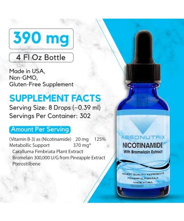 Buy Absonutrix Nicotinamide with Bromelain Extract - Advanced 390 mg Liquid 302 Servings Non-GMO Made in USA - Fast Shipping Worldwide - Buy Online on GoSupps.com