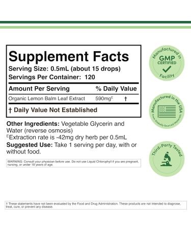 Double Wood Supplements Organic Lemon Balm Tincture - for Digestion & Relaxation 590mg - 2FL OZ 120 Servings (Better Absorbed Than Capsules Great for Lemon Balm Tea) - Buy Online on GoSupps.com