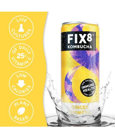 Fix8 Kombucha Drink - Live Cultures, Probiotics, Immune-Boosting, Low Calorie, Vitamins B&C - Vegan, Gluten Free, Sustainable - 12x250ml (Ginger Turmeric) - Buy Online on GoSupps.com