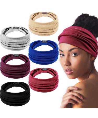 6 Pieces African Headbands Knotted Elastic Hairbands Multicolor Head Wraps Wide Stretch Head Scarf for Women Girls (Classic Pattern)