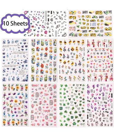 10 Sheets 3D Flower Nail Art Stickers - Tropical Plants Mandala Leaf Decals for Women and Girls - Buy Online on GoSupps.com