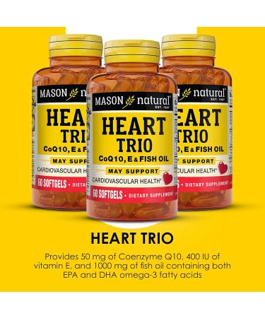MASON NATURAL Heart Trio Co Q10 Vitamin E & Fish Oil 3 Month Suppy Supports Normal Heart Health 3 Pack 180 - Buy Online on GoSupps.com