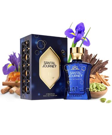 Santal Journey Arabian Cologne For Men - Sandalwood Eau De Parfum Spray (2.5 Oz) - Long Lasting Perfume For Men Woody Oud & Amber Scent All-weather - Romantic Valentine s Day Gifts For Him