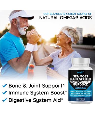 Sea Moss & Super Antioxidants Supplement - 3000mg Sea Moss 2000mg Black Seed Oil Ashwagandha Turmeric & More - 120 Count (Pack of 2) | International Shipping Available - Buy Online on GoSupps.com