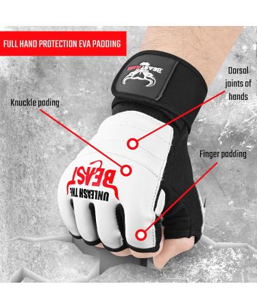 Beast Rage Punch Bag Gloves - Taekwondo Karate MMA Kickboxing Training for Men & Women - Light Workout Sparring Gloves in White - Buy Online on GoSupps.com